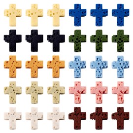 Cheriswelry - 40 abalorio cruzadas para hacer joyas, abalorio de lava teñidas, abalorio difusoras de aceite, pulseras sueltas de 11 x 9 x 3 mm para collares, llaveros, suministros de fabricación de