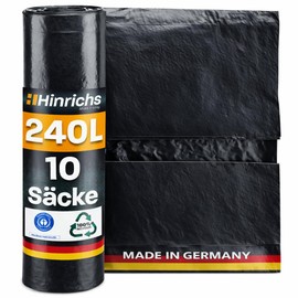 Hinrichs Bin Bags 240 L Extra Strong - Pack of 10 - XXL Waste Bags - 100 x 125 cm - LDPE - Perfect Waste Disposal for Household Garden Commercial Construction Site - Pack of 10 Bin Liners 240 L Black