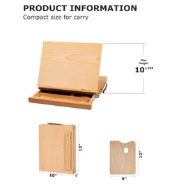 DJAR Adjustable Tabletop Art Easel – Beechwood Desktop Sketch Easel Box with Storage Drawer & Palette, Drawing, Sketching, and Painting, Hold Canvas up to 11" x 14", Natural