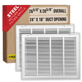 [2 Pack] Fits 24x18 Duct Opening | Steel Return Air Filter Grille by Handua [Removable Door] for 1-inch Filters | Vent Cover Grill, White | HVAC Cold Air Grille | Outer Size: 26 5/8"W X 20 5/8"H
