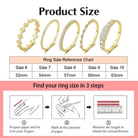 FDEETY Pack of 5 Women's Stackable Rings 14K Gold-Plated Cubic Zirconia Ring Hypoallergenic Stylish and Elegant Rings Suitable for Daily Life Party Wear, Zinc