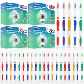 Navona 600 PCS Premium Individually Wrapped Bulk Toothbrush Pack, Disposable Toothbrushes, Kids Toothbrush, Medium Soft Bristle Toothbrushes, Ergonomics Handle, Perfect for Travel Hotel Donation