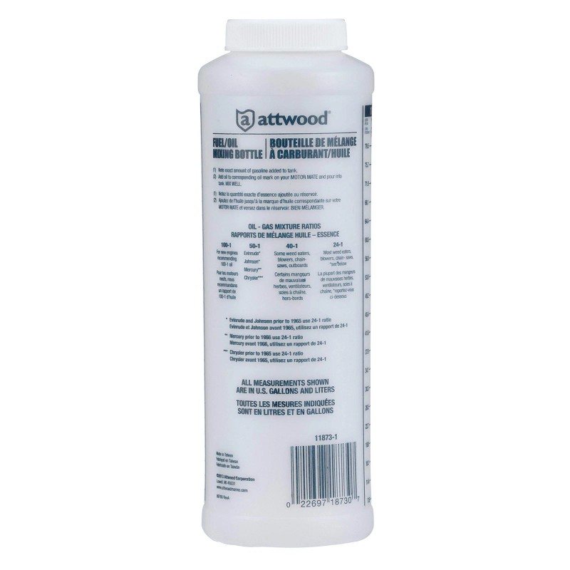 Attwood 11873-1 Wide-mouth Marine Fuel/oil Mixing Bottle 1-Quart, One