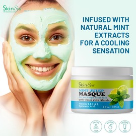 SkinSpa Face Mask - Acne Control Mint Julep Masque with Hyaluronic Acid, Vitamin B & E - Lock In Moisture, Cleanse & Refresh Oily, Pimple-Prone Skin - 8 oz