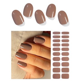 Semi Cured Gel Nail Strips | Dark Khaki 20pcs Gel Polish Nail Wraps | Gel Nail Stickers UV for Home Nails DIY