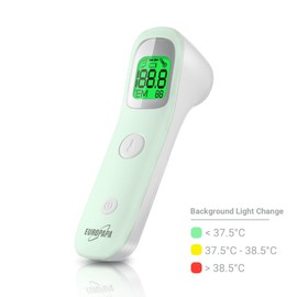 EUROPAPA Fever Thermometer for Baby, Children, Adults, Infrared Forehead Thermometer with Fever Alarm, °C/°F Switch, 30x Measurement Memory (Green)