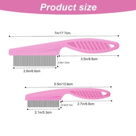 NQEUEPN Pet Hair Comb, 2 in 1 Multifunctional Pet Hair Comb for Grooming and Dehairing, Flea and Tear Stain Removal Cat And Dog Comb, Pink (2 Count)
