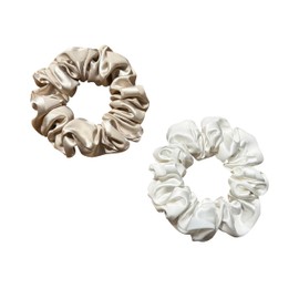 townssilk Silk Hair Bobbles Hair Scrunchies Band 100% Pure Mulberry Silk 22 Momme Hair Friendly Luxurious Elastic Striped Pack of 2 Coffee and White