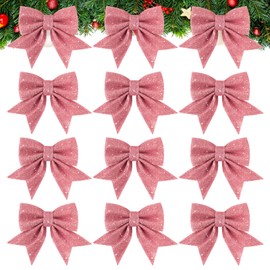 Pack of 12 12 x 15 cm Christmas Bows Pink Christmas Bows Bow Christmas Tree Decoration for Christmas Tree Christmas Wreath Christmas Tree Bows