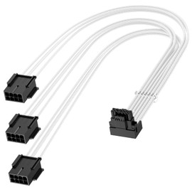 Bangfun PCIE 5.0 12VHPWR 90 Degree 16Pin RTX 4090 GPU Power Cable, 16Pin(12+4) to 3X8Pin Male to Female Right Angled GPU Sleeved Extender Cable for GeForce RTX 3090Ti 4080 Super 4090-13inch White