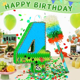 Number 4 Pinata for Birthday Party Decorations, Jungle Dinosaur Piñata Games Toy (4th)