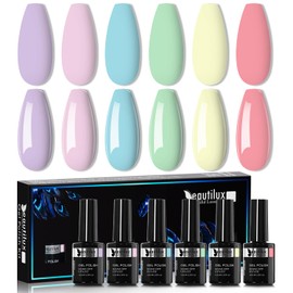 beautilux Pastel Gel Polish, Pastel Yellow Pink Green Purple Blue Gel Polish Kit, 6 * 10ml Soak Off Pastel Gel Nail Polish Set for Women Manicure Kit