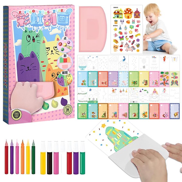 Omnikryp Pack of 35 Rainbow Scratch Pictures, DIY Rainbow Scratch