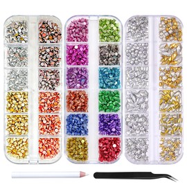 HYWWPFLAY 36 Grids Punk Nail Charms 3D Cone Nail Art Charms Metal Spike Nail Studs Rivet Nail Jewels Charm Nail Decorations for Nail Salon or DIY Craft Supplies