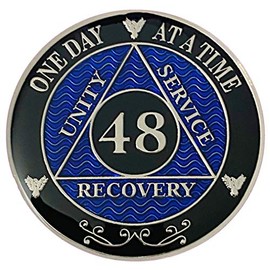 Simply Minimal 48 Year AA Silver Color Plated-Medallion, Alcoholics Anonymous Chip, AA Coin (AA Blue 48 Year Coin)