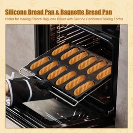 KR KITCHENRAKU Upgraded Silicone Perforated Baking Forms, Sandwich Mold, French Baguette Bread Pan, Food Mat, Non-Stick Baking Liners (1PCS, 12 Loaf_11.8x15.7 inch)