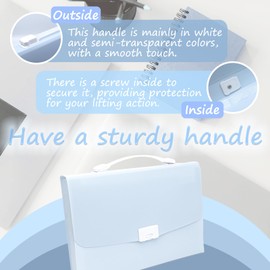 13 Pockets Expanding File Folder with Handle, Expandable Cute Blue Document Organizer, Portable Accordion File Organizer, A4 / Letter Size, Light Blue