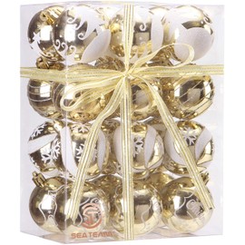 Sea Team Delicate Painting & Glittering Shatterproof Christmas Ball Ornaments Decorative Hanging Christmas Ornaments Baubles Set for Xmas Tree (60mm/2.36", Gold)