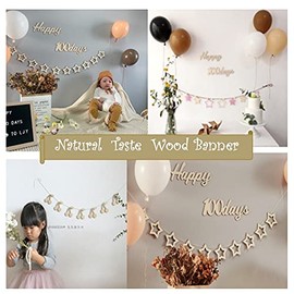 MIU & RMH Wooden Natural 100 Day Celebration 100 Day Decoration, Decoration, Banner, Garland, Wood Banner, Boys and Girls, Beginning Eating Instagram