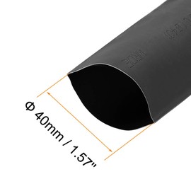 TOP-VIGOR 40mm Heat Shrink Tubing, 1M Length Heat Shrink Sleeving, 2:1 Ratio Heat Shrink Tube for Electrical Insulation, Repairs, Wrap Cable, Wire Connectors, Black