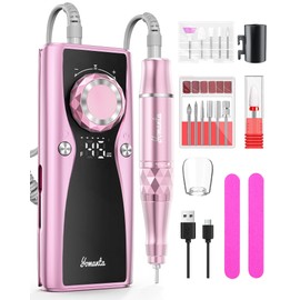 Electric Nail Drill Professional Kit: 45,000 RPM USB Rechargeable Efile Nail Drill Nail File with 12 Bits for Polishing Gel/Acrylic Nails- Portable Manicure Tool Set for Salon/Home-Rose Gold