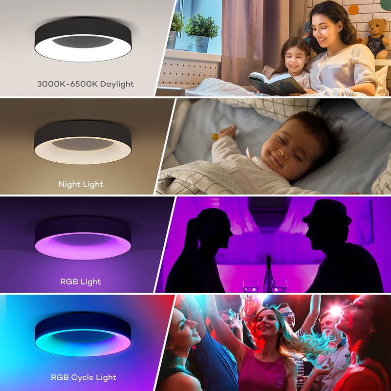 Annaror RGB Led Flush Mount Ceiling Light with Remote Control,