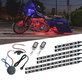 LEDGlow 6pc Advanced Million Color LED Motorcycle Accent Underlow Light Kit - 15 Solid Colors - 6 Patterns - Multi-Color Flexible Strips - Includes Waterproof Control Box
