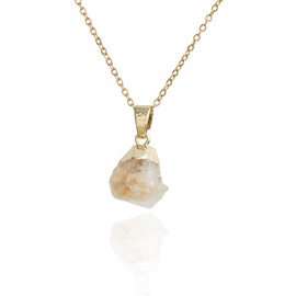 14K Gold Plated Natural Healing Crystal Yellow Citrine Rough Stone Pendant Necklace for Women