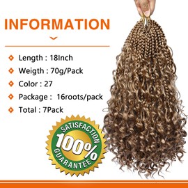 Ayana Goddess Box Braids Crochet Hair 18 Inch Bohomian Crochet Braids Box Braids Crochet Box Braids Curly Ends Synthetic Crochet Braids Hair Extensions For Women (18 Inch (Pack of 7), #27)