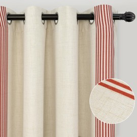 DriftAway Chris Linen Blackout Curtains with Thermal and Sound Reducing Layer 63 Inches Long for Bedroom Striped Printed Drapes Thermal Insulated Lined Window Treatments for Living Room Cabana Red