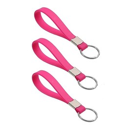 Multi pack of three Heavy Duty Identification Silicon Key Ring loops Fob. (Pink)
