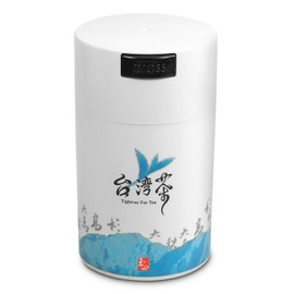 Teavac 6-Ounce Vacuum Sealed Tea Storage Container, White Cap and Body/Blue Tea Sign