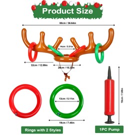 Inflatable Reindeer Antler Ring Toss Game,Christmas Reindeer Antler Ring Toss for Christmas Party Birthday Party Supplies Xmas Game Antler Ring (2 Antlers 8 Rings with 1 Pump)