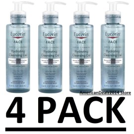 Eucerin 4 PACK - Eucerin Hydrating Cleansing Gel + Hyaluronic Acid, 6.8 Oz (Total 27.2)