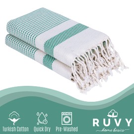 Ruvy Home Basics Turkish Hand Towels for Bathroom Set of 2 | 18"x40", Cotton | Bathroom Hand Towels & Decorative Hand Towels for Bathroom, Kitchen Towels, Dishcloth, Tea, Yoga, Face, Gym - Green