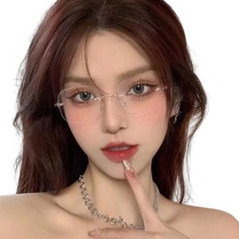88flix Korean Rimless Glasses, Blue Light Cut, Small Face, For PC, Smartphones, Glasses, Women's, Rimless (Silver)