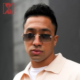 SHEEN KELLY Retro Rimless Sunglasses for Men Women Rectangle Ultra Small Frame Sunglasses Transparent Glasses, 3