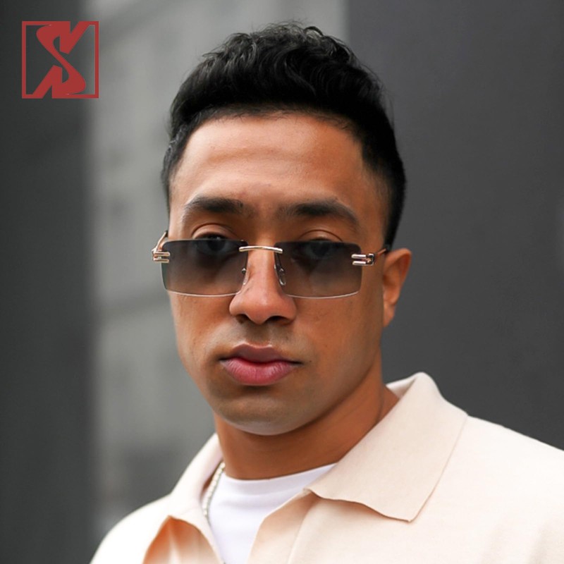 SHEEN KELLY Retro Rimless Sunglasses for Men Women Rectangle Ultra