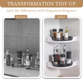 Weidace Corner Shower Caddy, 2 Pack Rotation Shower Organizer, Corner Shower Shelf with 2 Hooks, Adhesive No Drilling Wall Mounted Shelves for Bathroom, Kitchen (Black)