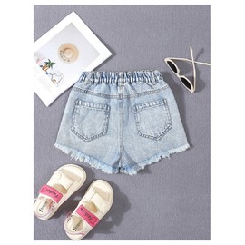 GORGLITTER Girl's Ripped Jean Shorts High Waist Straight Leg Denim Shorts Light Wash 10Y