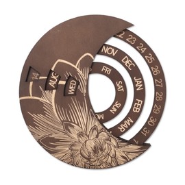 Wooden Wall Calendar Wall Mounted Rotatable Perpetual Calendar Adjustable Round Calendar for Home Living Room Office