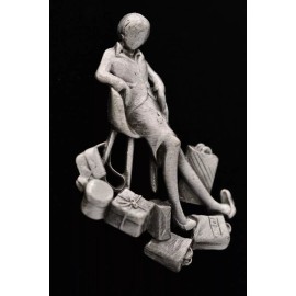 AJC Vintage Pin Brooch Pewter Woman Christmas Shopping Bags Signed 1980s BinA7