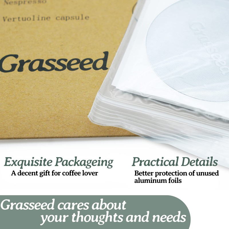 Grasseed Aluminum Foils Lids to Reuse Coffee Pods Compatible with