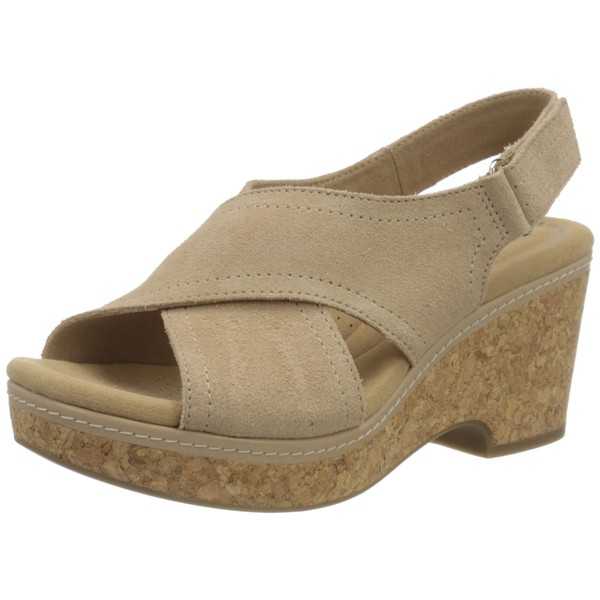Clarks Women's Ankle-Strap Heeled Sandal, Sand Leather, 6.5