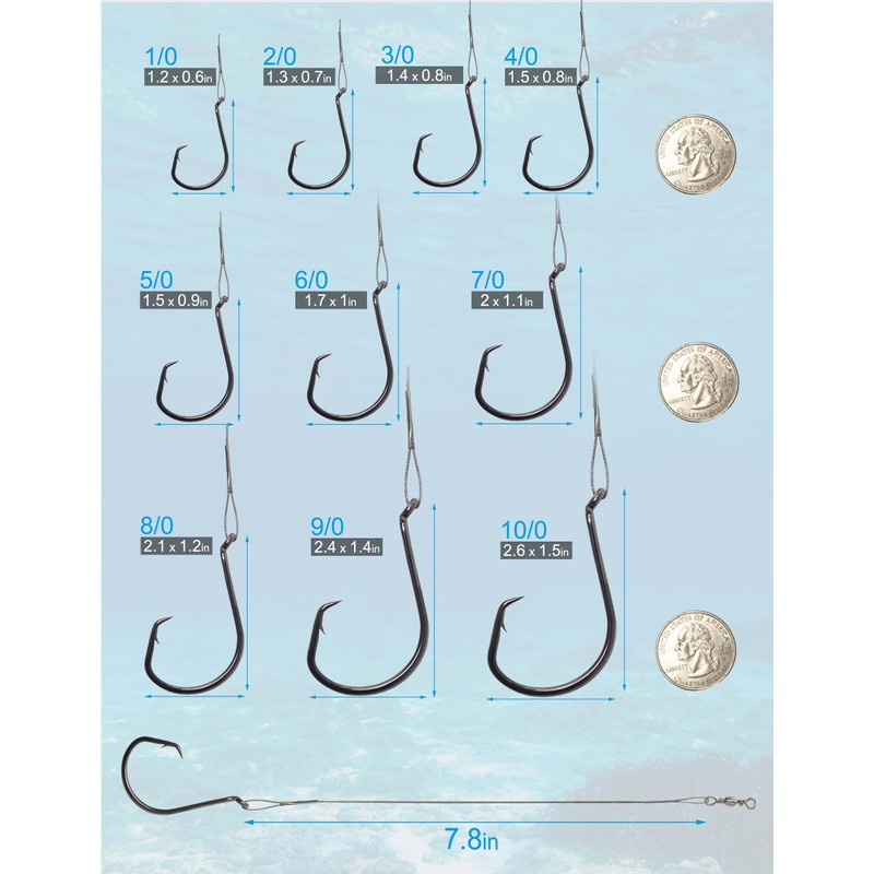 Hlotmeky 100pcs Fishing Hooks with Leader (100pcs-1/0)