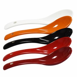 Lotatheta 5 Colors Porcelain Soup Spoon Ceramic Round-Bottom Asia Rice Spoons Chinese Won Ton Spoons One of each color for Home Kitchen Restaurant