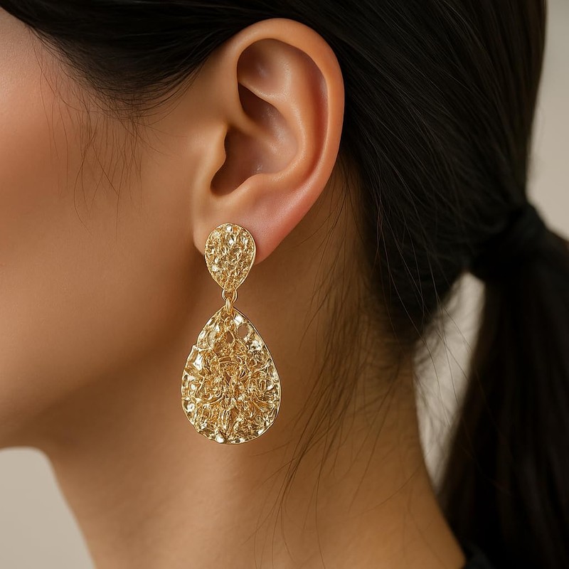 ZENCHEER Teardrop Clip On Earrings for Women, Chunky Statement Geometric