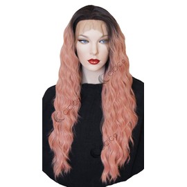 Lace Front Wigs, Long Natural Curly Wig with Baby Hair, 28 Inches Long Wig, Ombre Dark Brown Roots to Rose Gold Wig, Swiss Lace Wig, Premium Heat Resistant Hair Replacement wigs for Women.