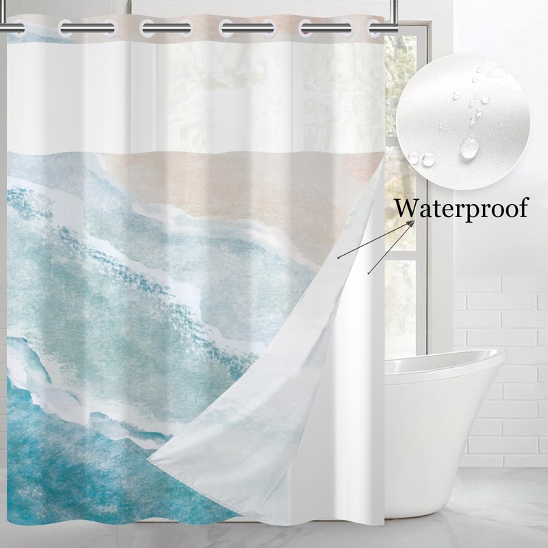 Caheansi No Hook Shower Curtain with Snap in Liner, Hotel