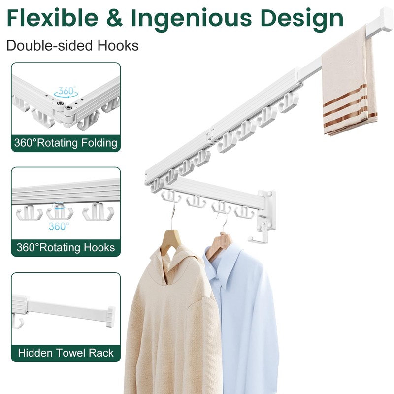 Kelisiting Wall Mounted Clothes Drying Rack, Laundry Drying Rack Wall